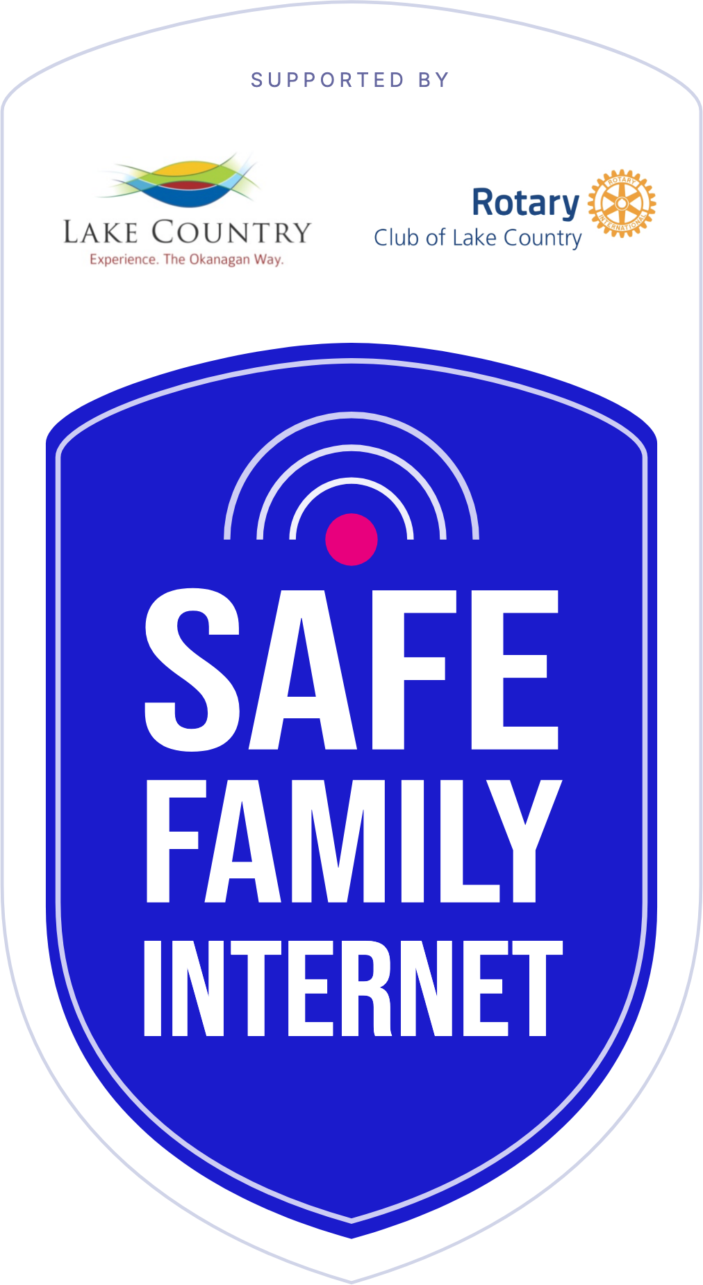 The Safe Family Internet window decal: a cobalt shield with the Lake Country partnership mark and the Safe Family Internet wordmark